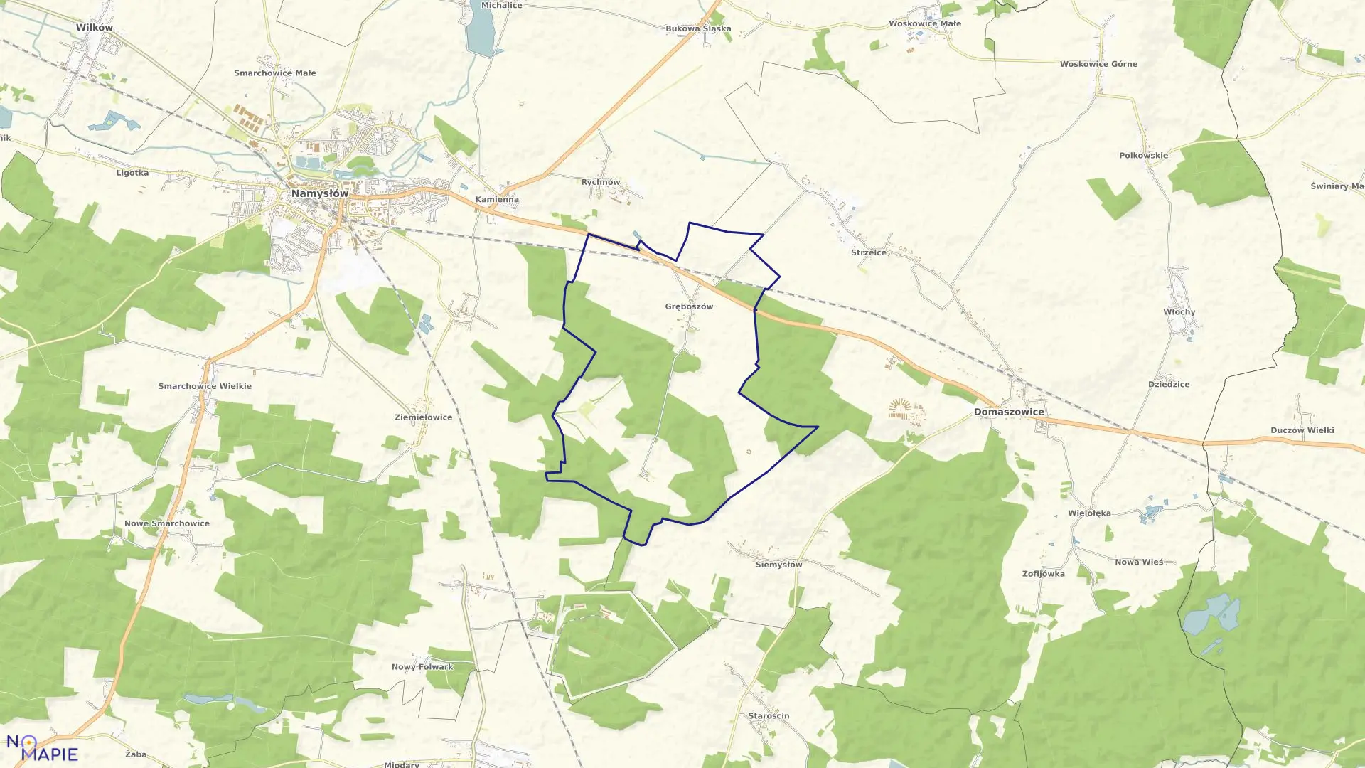 Mapa obrębu GRĘBOSZÓW w gminie Domaszowice